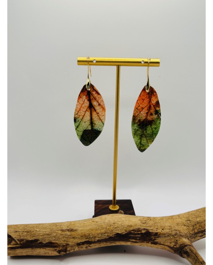 PENDIENTES ARTESANOS DE HOJA NATURAL ESQUELETIZADA