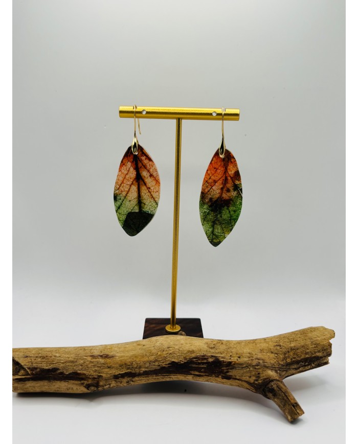 PENDIENTES ARTESANOS DE HOJA NATURAL ESQUELETIZADA