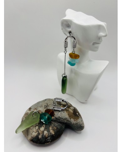 PENDIENTES ARTESANOS DE CRISTAL MARINO