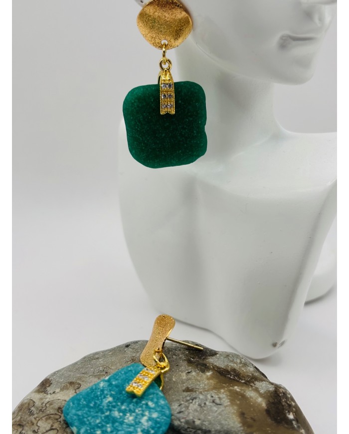 PENDIENTES ARTESANOS DE CRISTAL MARINO