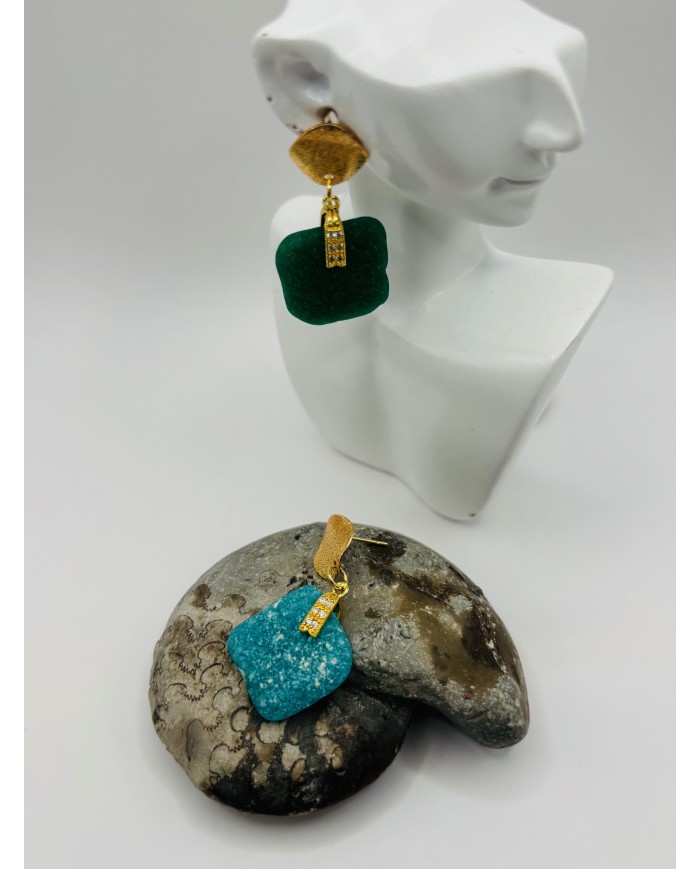 PENDIENTES ARTESANOS DE CRISTAL MARINO