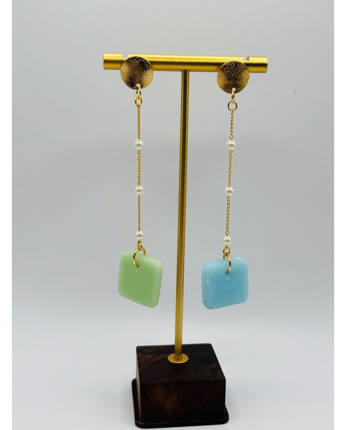 PENDIENTES ARTESANOS DE CRISTAL MARINO