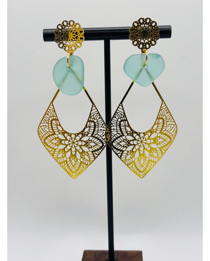 PENDIENTES ARTESANOS DE CRISTAL MARINO