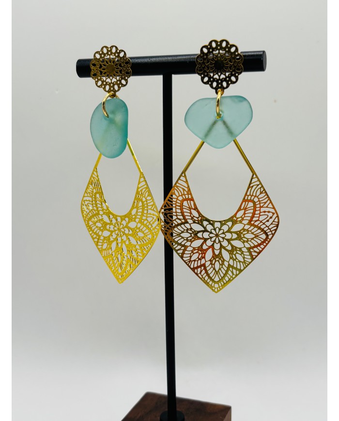 PENDIENTES ARTESANOS DE CRISTAL MARINO