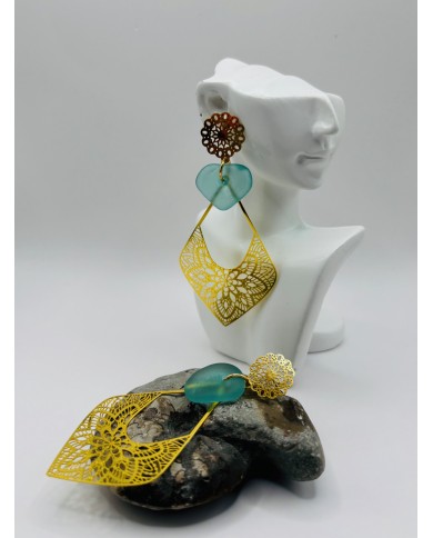 PENDIENTES ARTESANOS DE CRISTAL MARINO