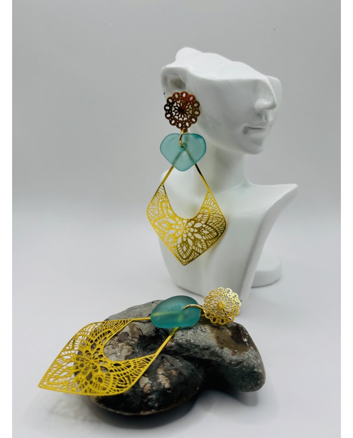 PENDIENTES ARTESANOS DE CRISTAL MARINO