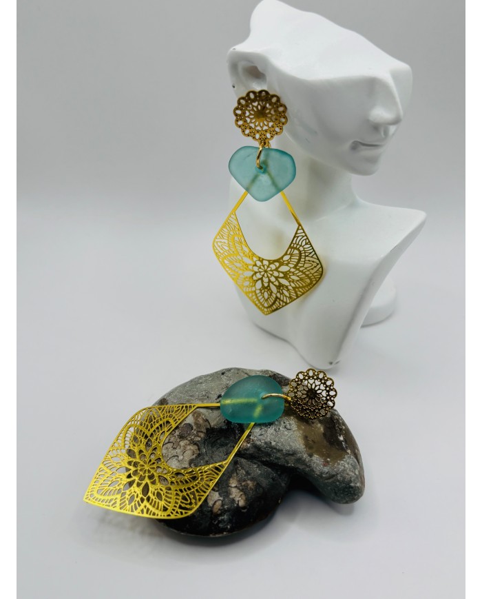 PENDIENTES ARTESANOS DE CRISTAL MARINO