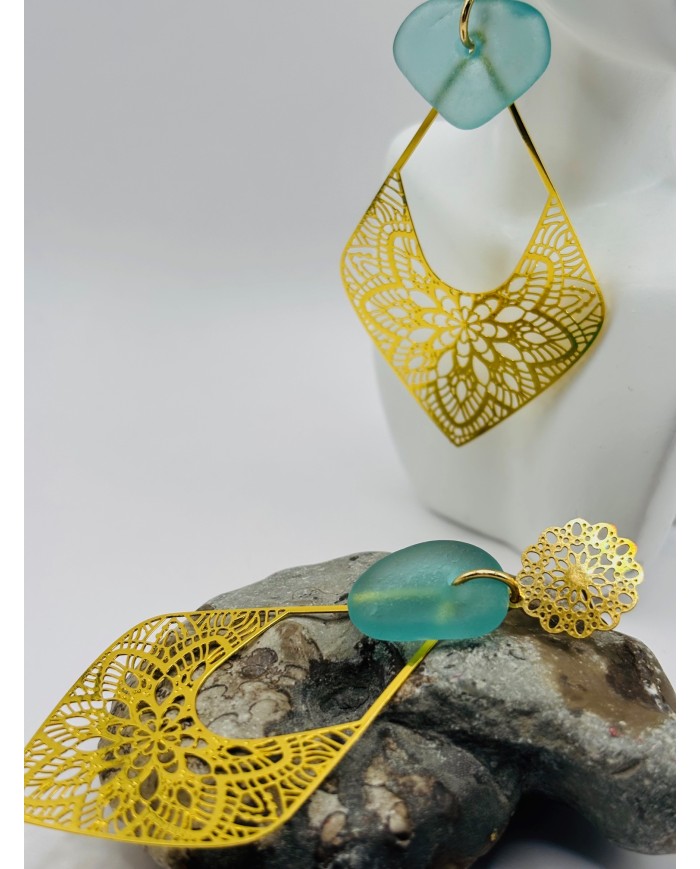 PENDIENTES ARTESANOS DE CRISTAL MARINO