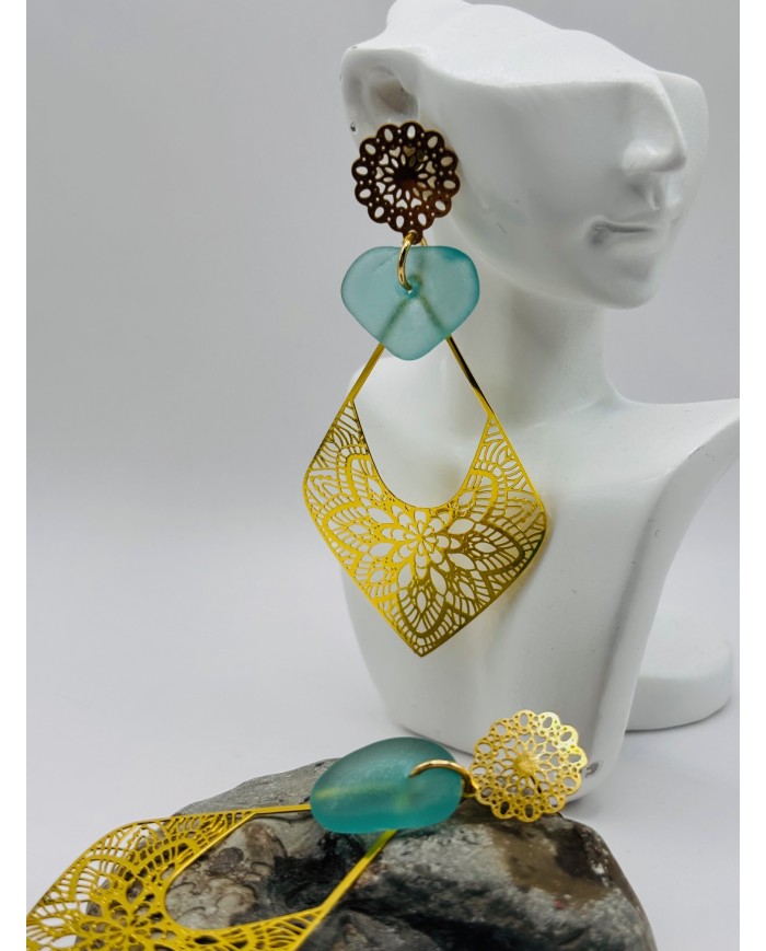 PENDIENTES ARTESANOS DE CRISTAL MARINO