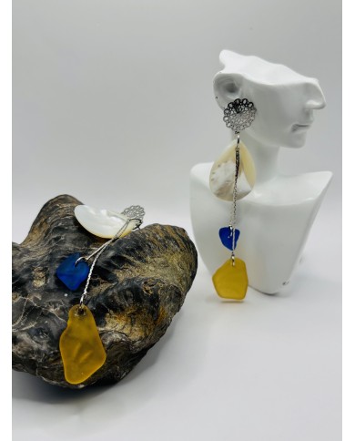 PENDIENTES ARTESANOS DE CRISTAL MARINO