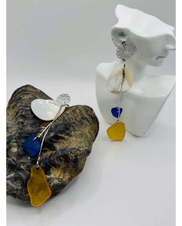 PENDIENTES ARTESANOS DE CRISTAL MARINO