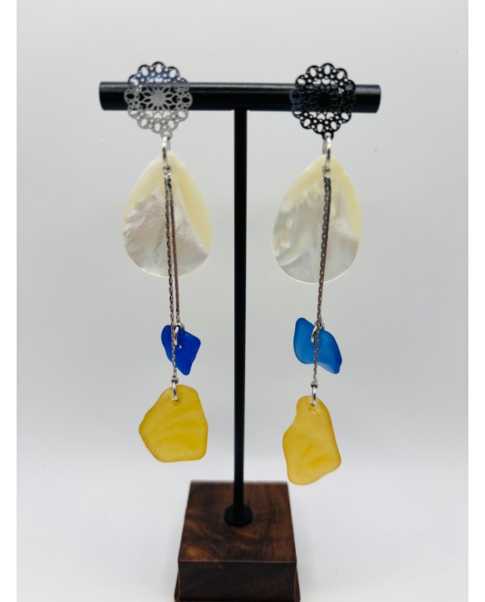 PENDIENTES ARTESANOS DE CRISTAL MARINO