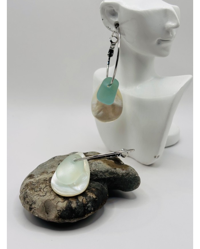 PENDIENTES DE CRISTAL MARINO Y ÁMBAR