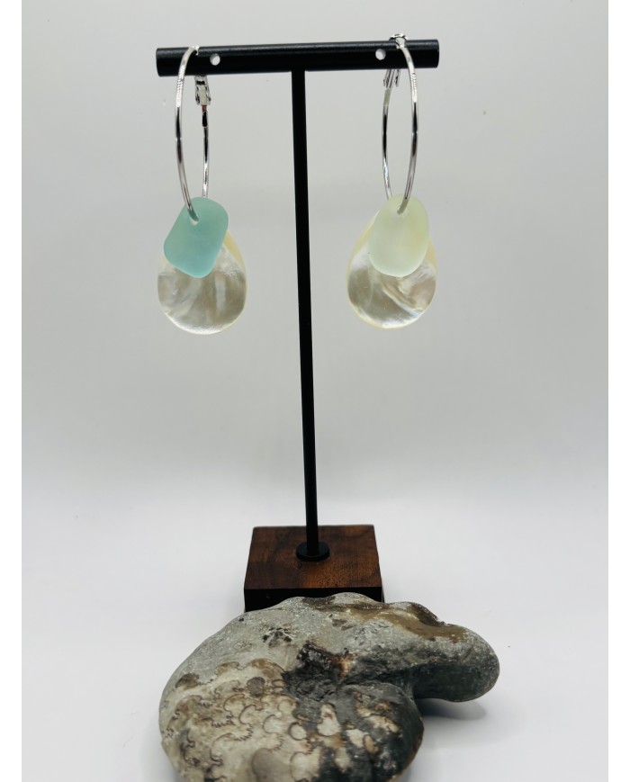 PENDIENTES DE CRISTAL MARINO Y ÁMBAR