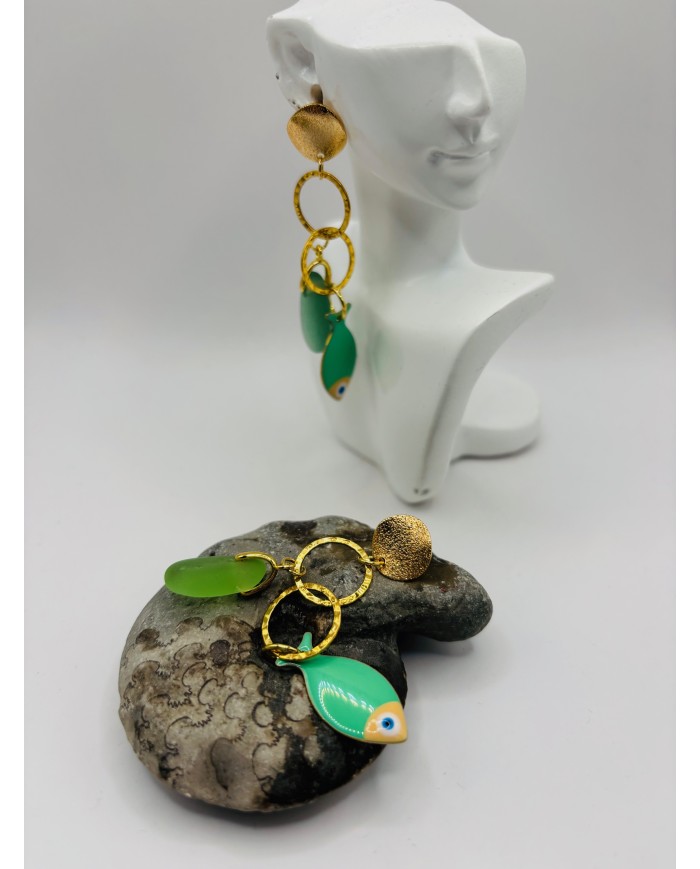 PENDIENTES ARTESANOS DE CRISTAL MARINO