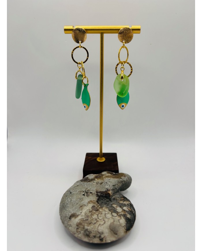 PENDIENTES ARTESANOS DE CRISTAL MARINO