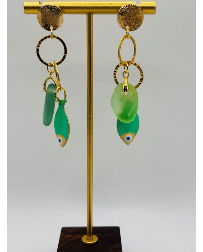 PENDIENTES ARTESANOS DE CRISTAL MARINO