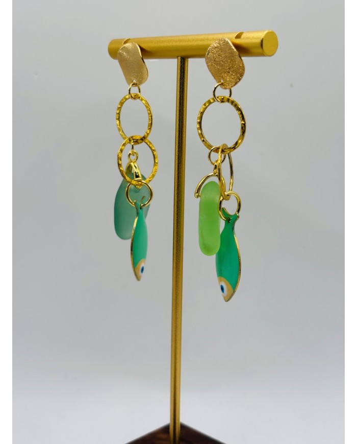 PENDIENTES ARTESANOS DE CRISTAL MARINO