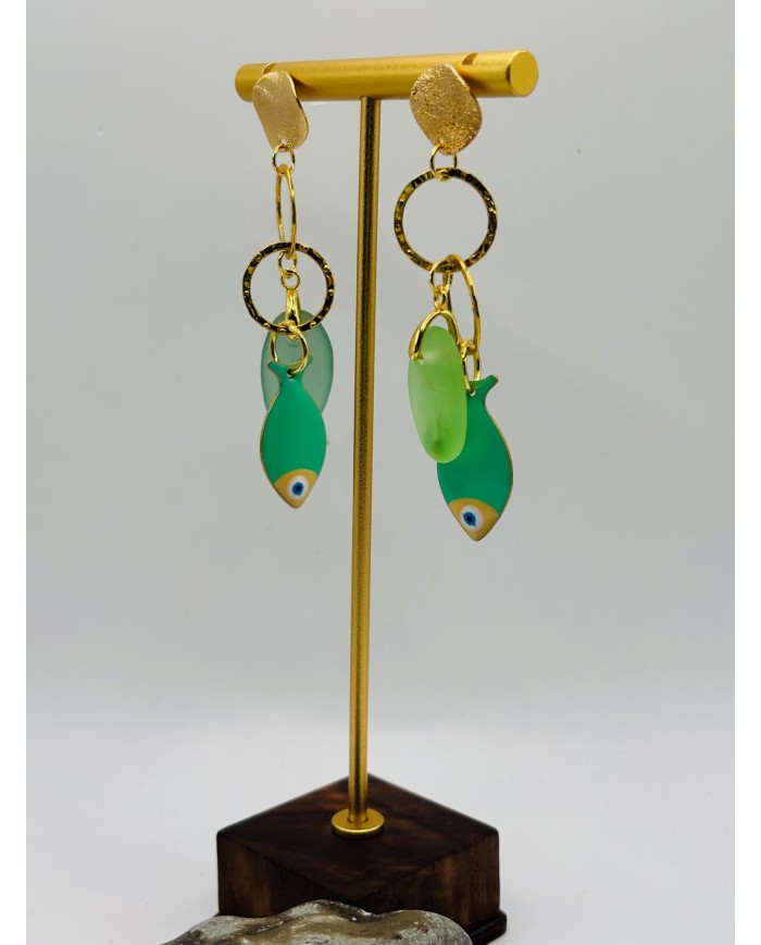 PENDIENTES ARTESANOS DE CRISTAL MARINO