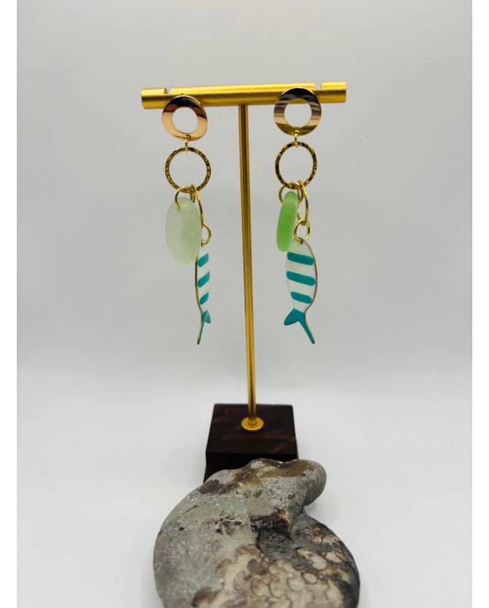 PENDIENTES ARTESANOS DE CRISTAL  MARINO