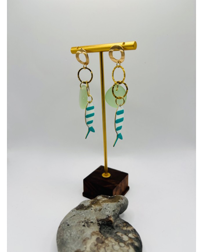 PENDIENTES ARTESANOS DE CRISTAL  MARINO