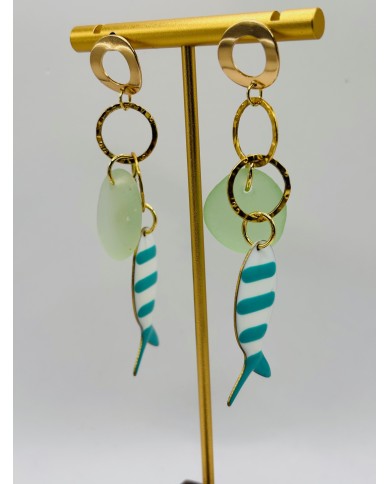 PENDIENTES ARTESANOS DE CRISTAL  MARINO