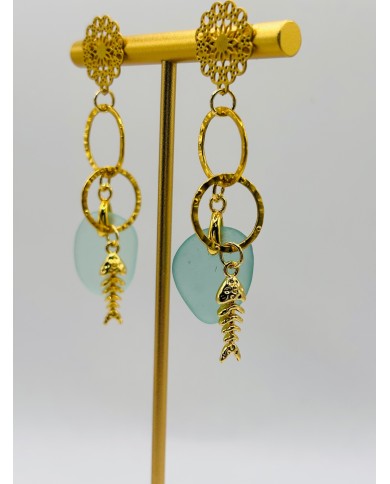 PENDIENTES ARTESANOS DE CRISTAL MARINO