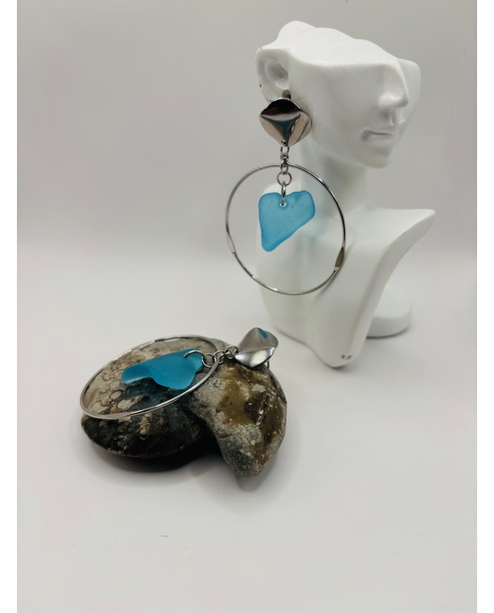 PENDIENTES ARTESANOS DE CRISTAL MARINO