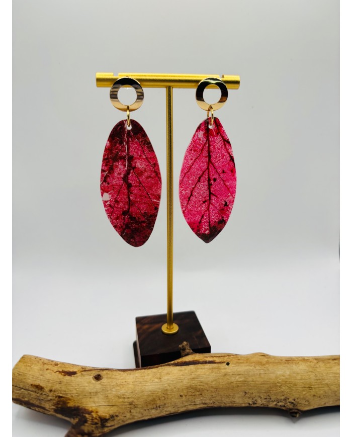 PENDIENTES ARTESANOS DE HOJA NATURAL ESQUELETIZADA