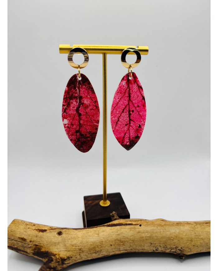 PENDIENTES ARTESANOS DE HOJA NATURAL ESQUELETIZADA