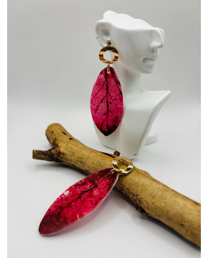PENDIENTES ARTESANOS DE HOJA NATURAL ESQUELETIZADA