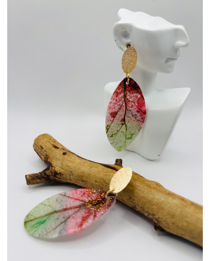 PENDIENTES ARTESANOS DE HOJA NATURAL ESQUELETIZADA