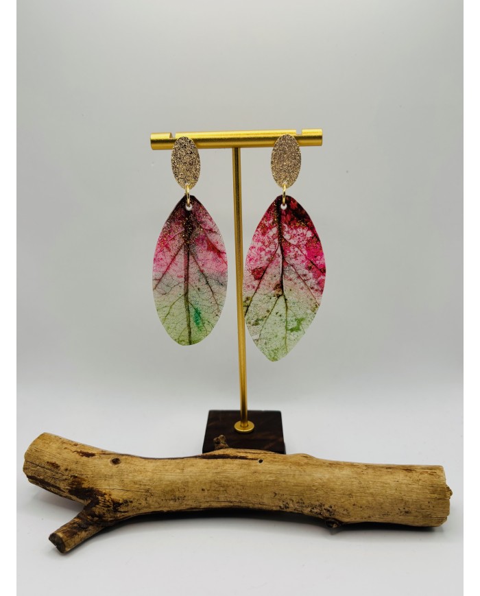 PENDIENTES ARTESANOS DE HOJA NATURAL ESQUELETIZADA