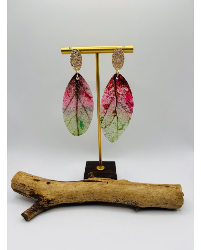 PENDIENTES ARTESANOS DE HOJA NATURAL ESQUELETIZADA