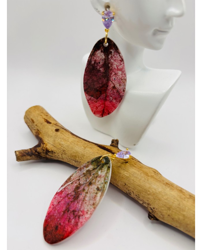 PENDIENTES ARTESANOS DE HOJA NATURAL ESQUELETIZADA