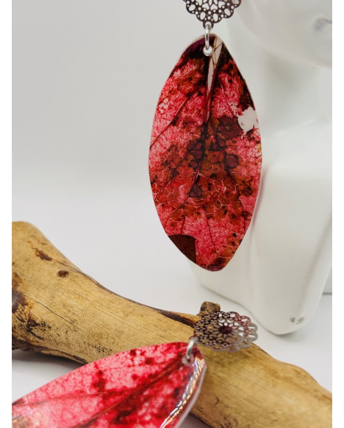 PENDIENTES ARTESANOS DE HOJA NATURAL ESQUELETIZADA