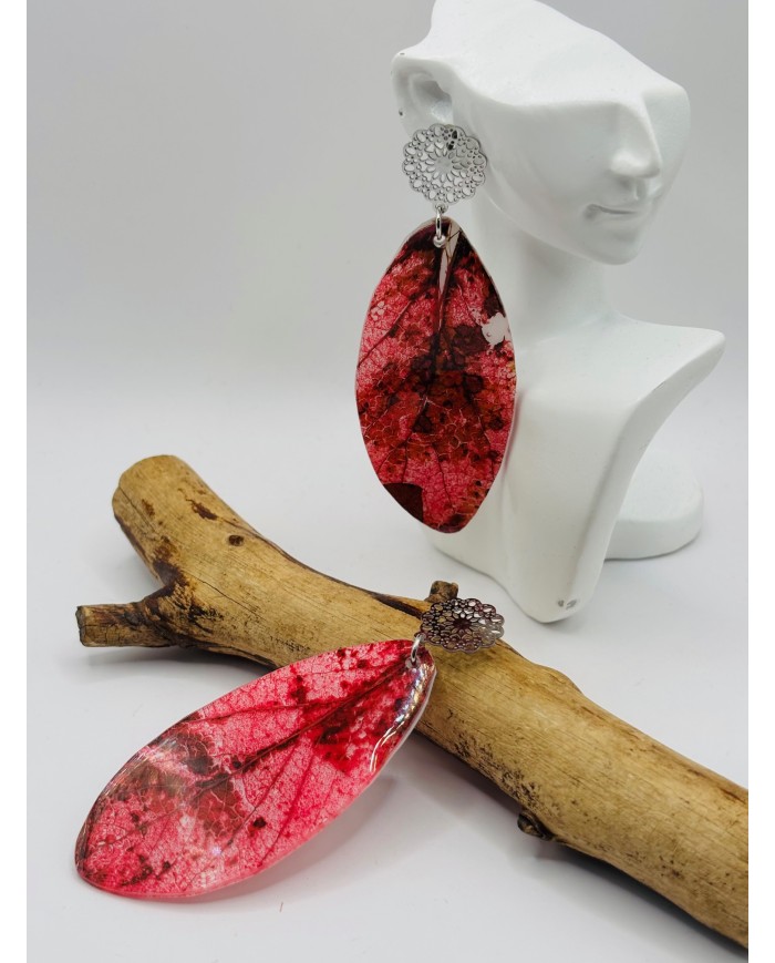 PENDIENTES ARTESANOS DE HOJA NATURAL ESQUELETIZADA