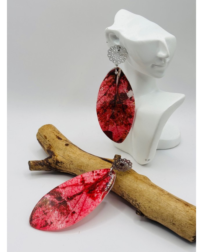 PENDIENTES ARTESANOS DE HOJA NATURAL ESQUELETIZADA