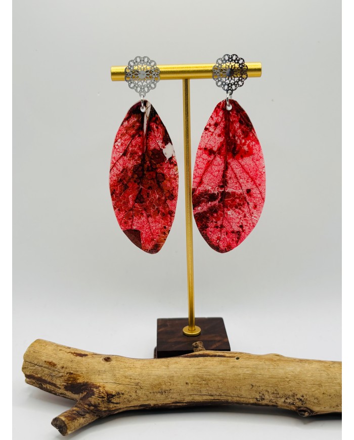 PENDIENTES ARTESANOS DE HOJA NATURAL ESQUELETIZADA