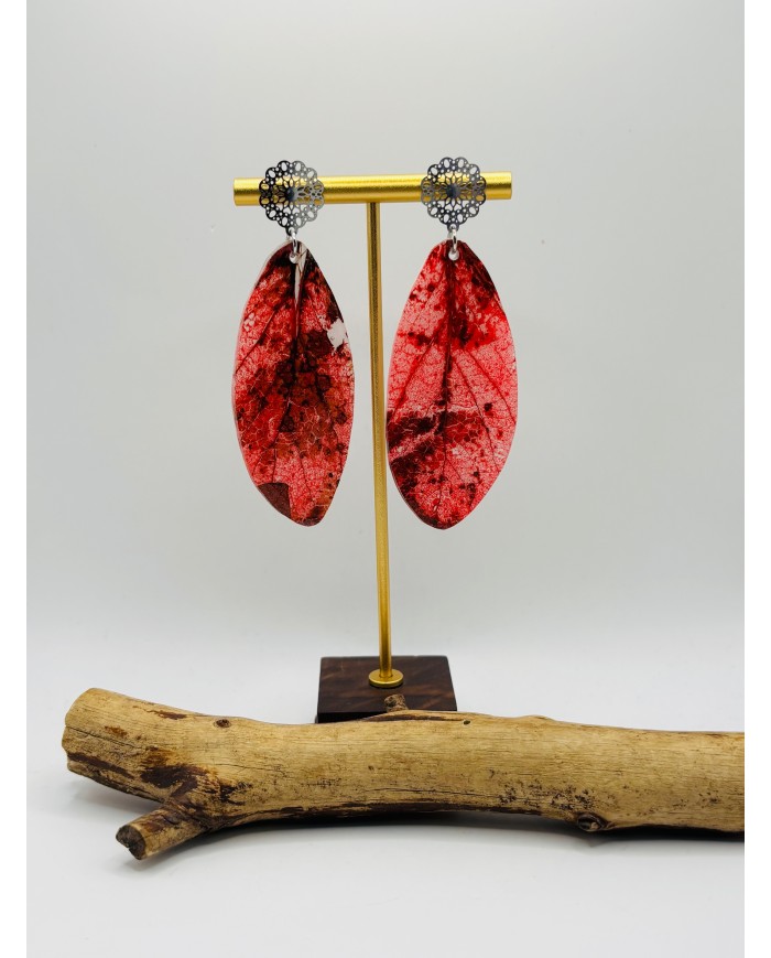 PENDIENTES ARTESANOS DE HOJA NATURAL ESQUELETIZADA