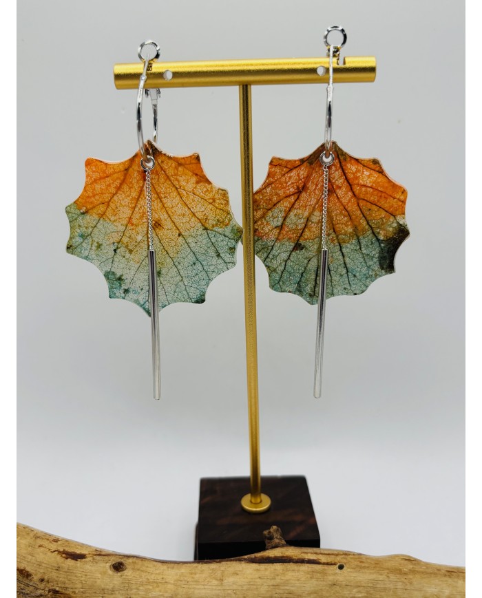 PENDIENTES ARTESANOS DE HOJA NATURAL ESQUELETIZADA