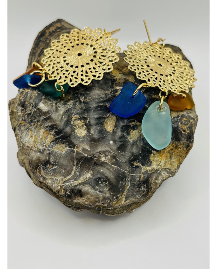 PENDIENTES ARTESANOS DE CRISTAL MARINO