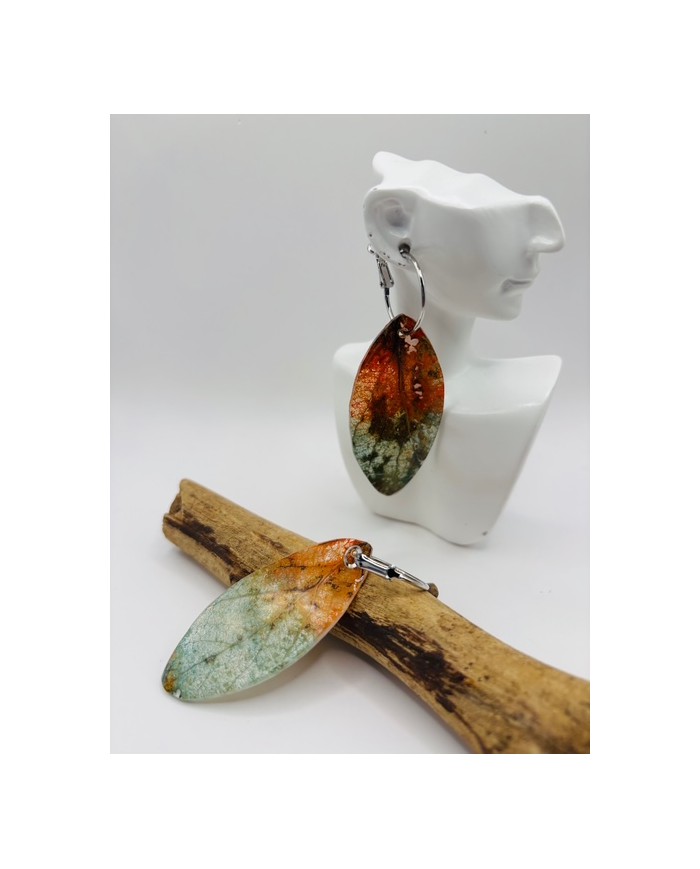 PENDIENTES ARTESANOS DE HOJA NATURAL ESQUELETIZADA