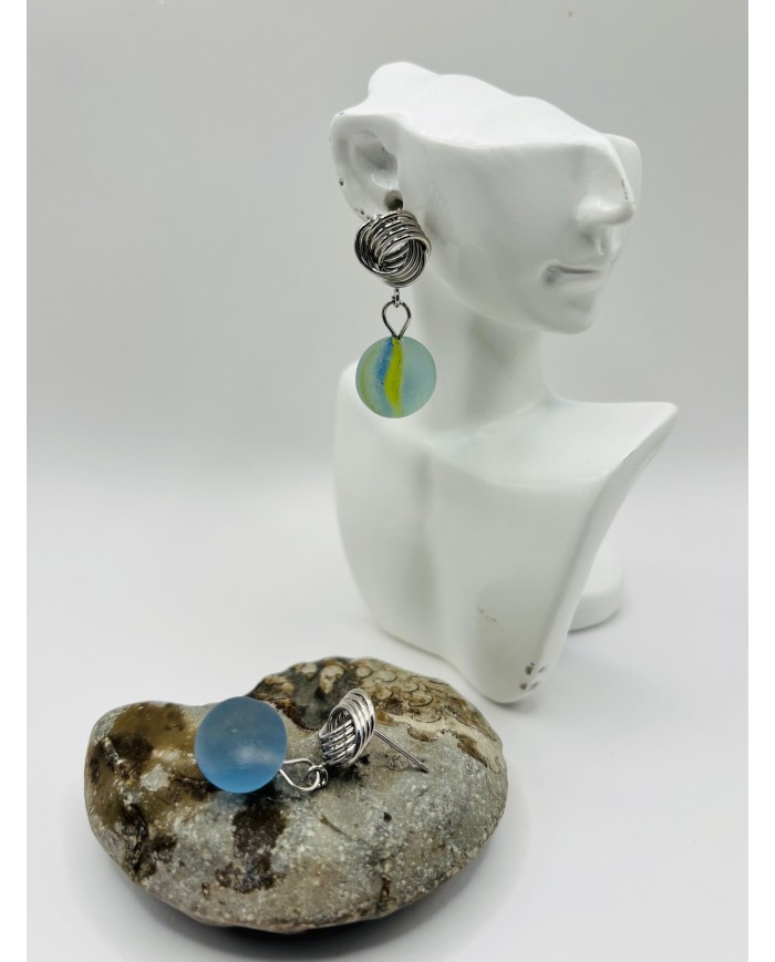 PENDIENTES ARTESANOS DE CRISTAL MARINO