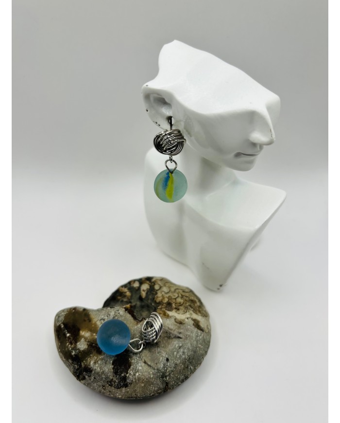 PENDIENTES ARTESANOS DE CRISTAL MARINO