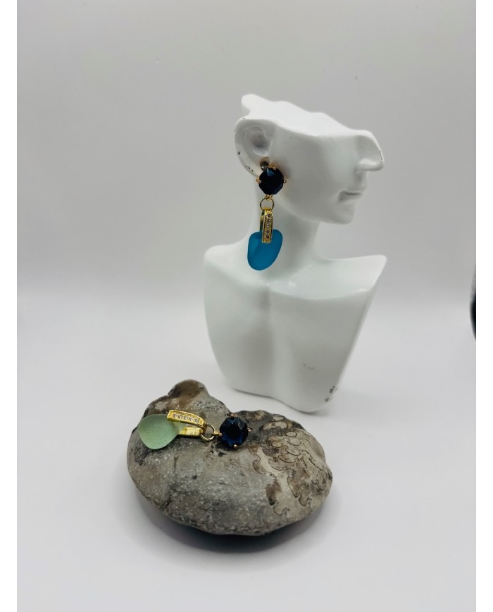 PENDIENTES ARTESANOS DE CRISTAL MARINO
