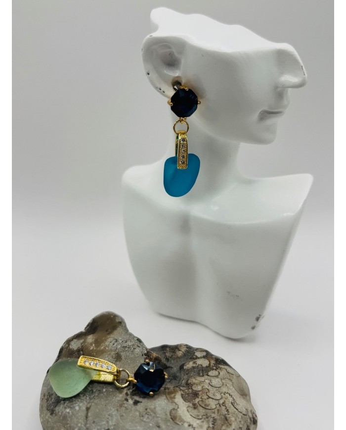 PENDIENTES ARTESANOS DE CRISTAL MARINO