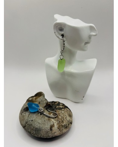 PENDIENTES ARTESANOS  DE CRISTAL MARINO