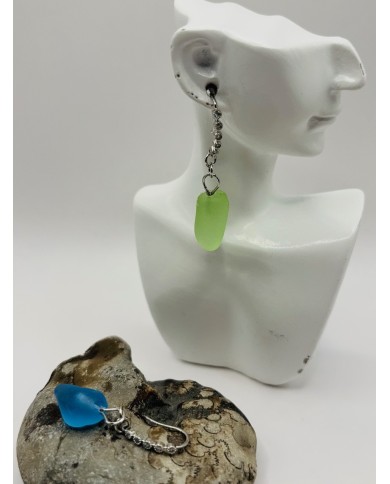 PENDIENTES ARTESANOS  DE CRISTAL MARINO
