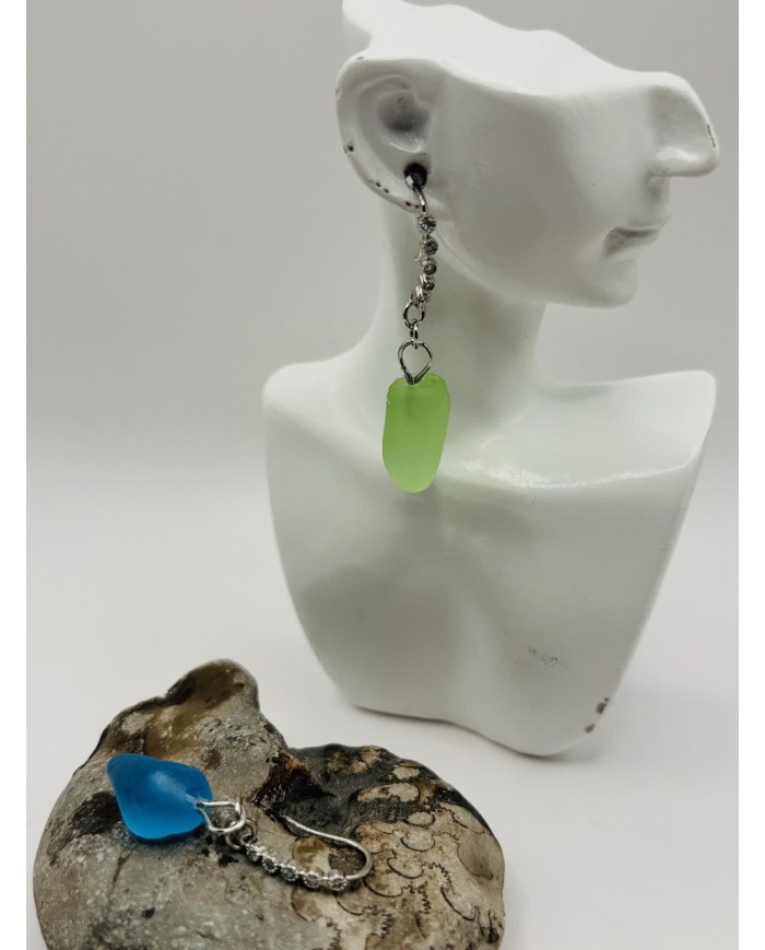 PENDIENTES ARTESANOS  DE CRISTAL MARINO